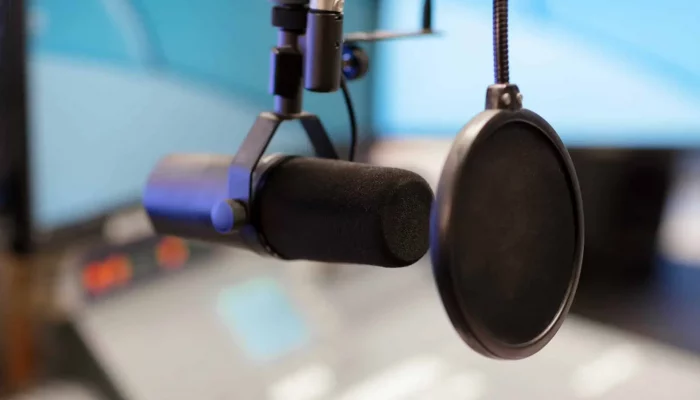 Besonderheiten eines Sprecher Jobs, Stimme, Mikrofon in modernen Tonstudio