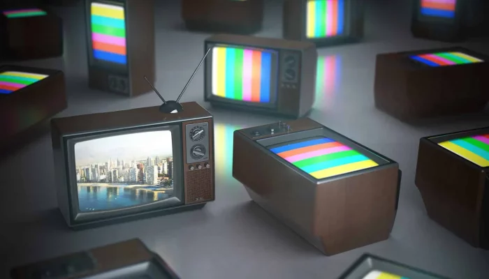 grafik von kleinen braunen Fernseher auf standby